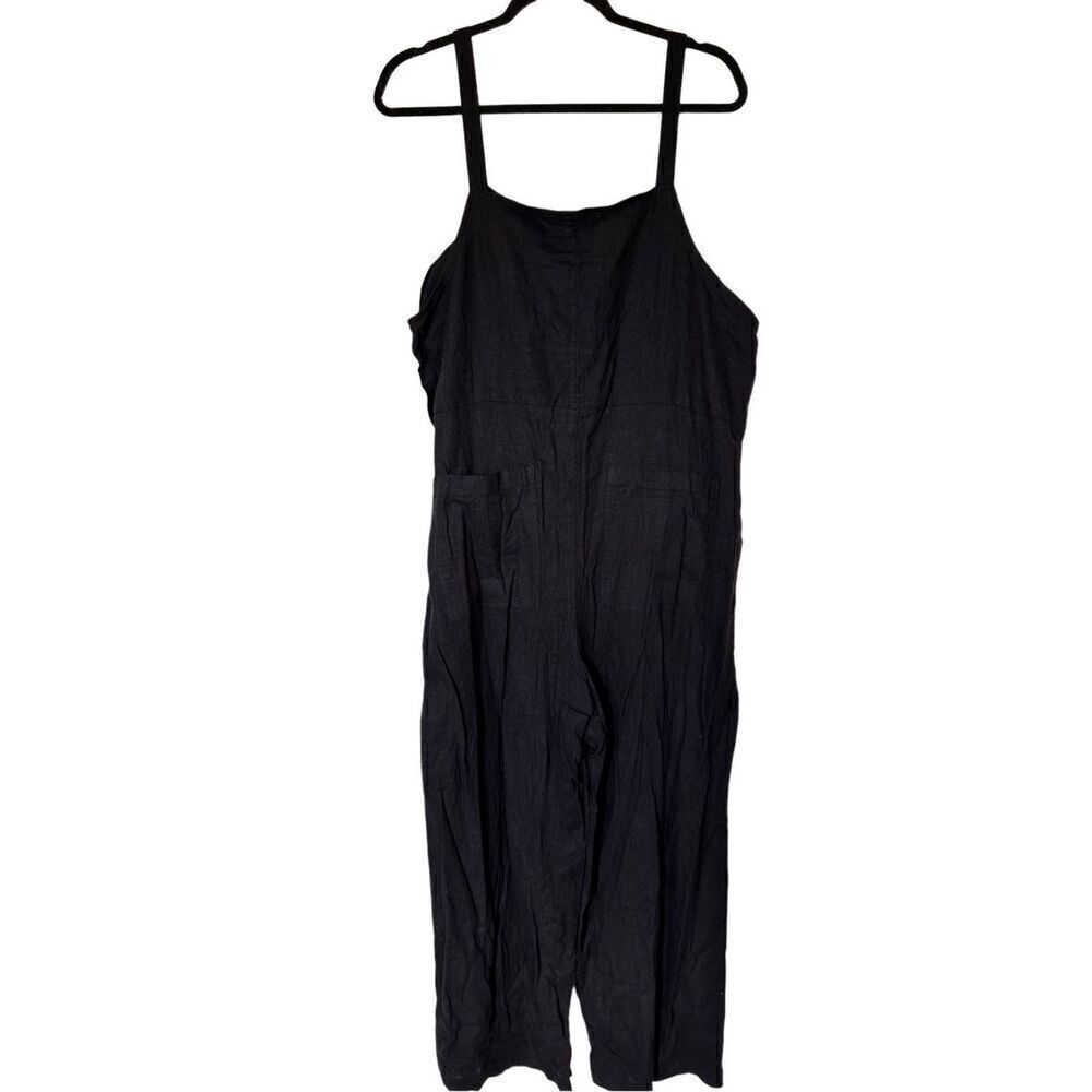 NWT dip Women’s Black Linen Blend Overall Pants Romper Sz Large